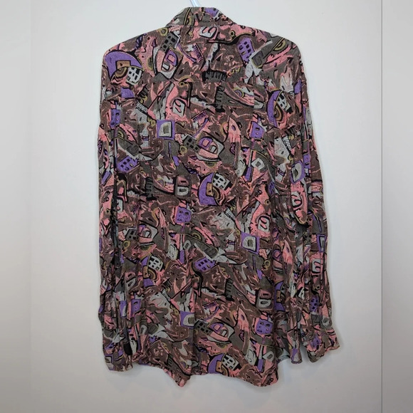 Vintage Napoleon by Natasha 80s 90s Button Down Maximalism  Print Top Woman XXL - Picture 2 of 6